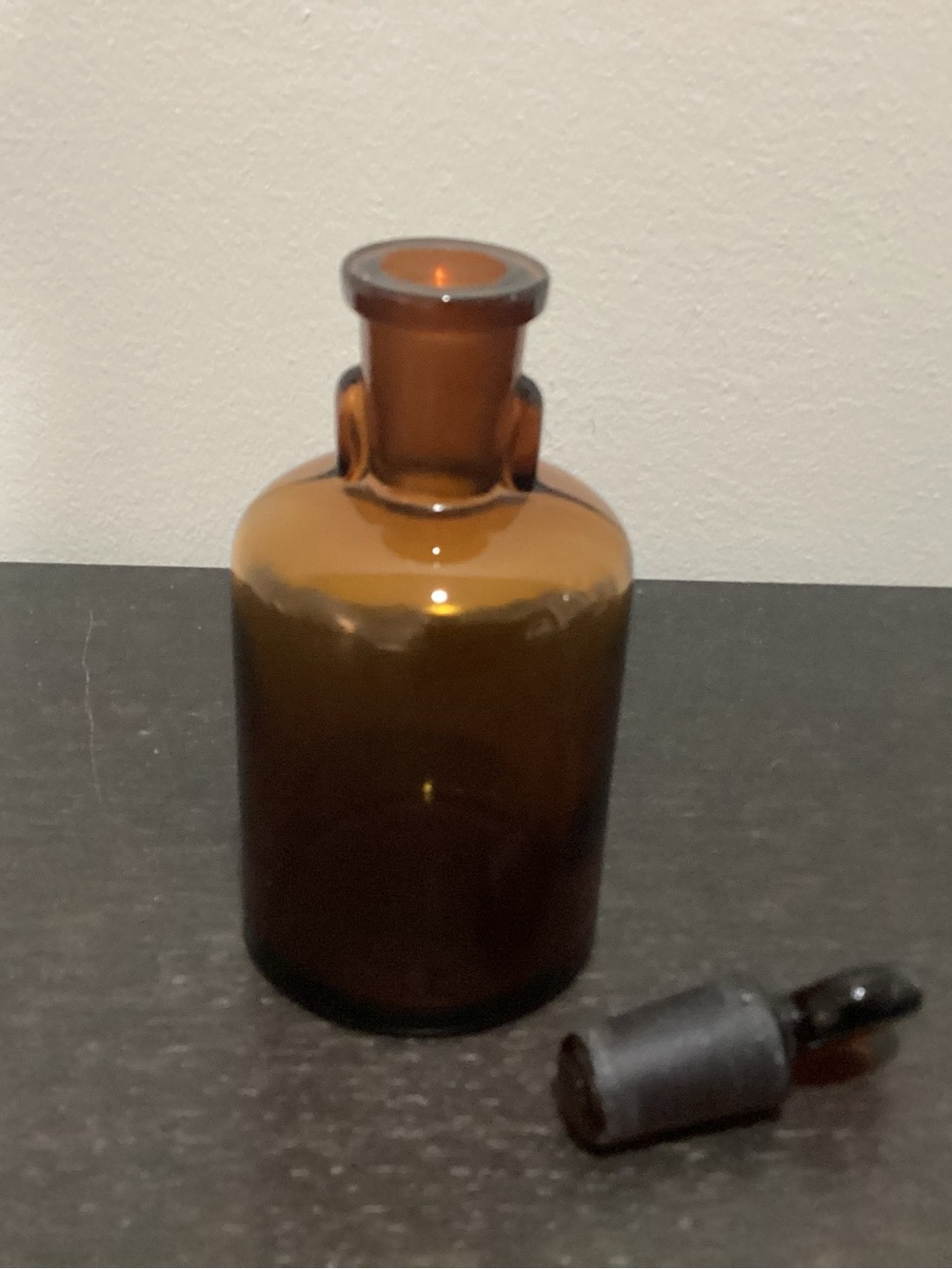Antique 1920s Amber Glass Apothecary or Pharmacy glass bottle commonly used